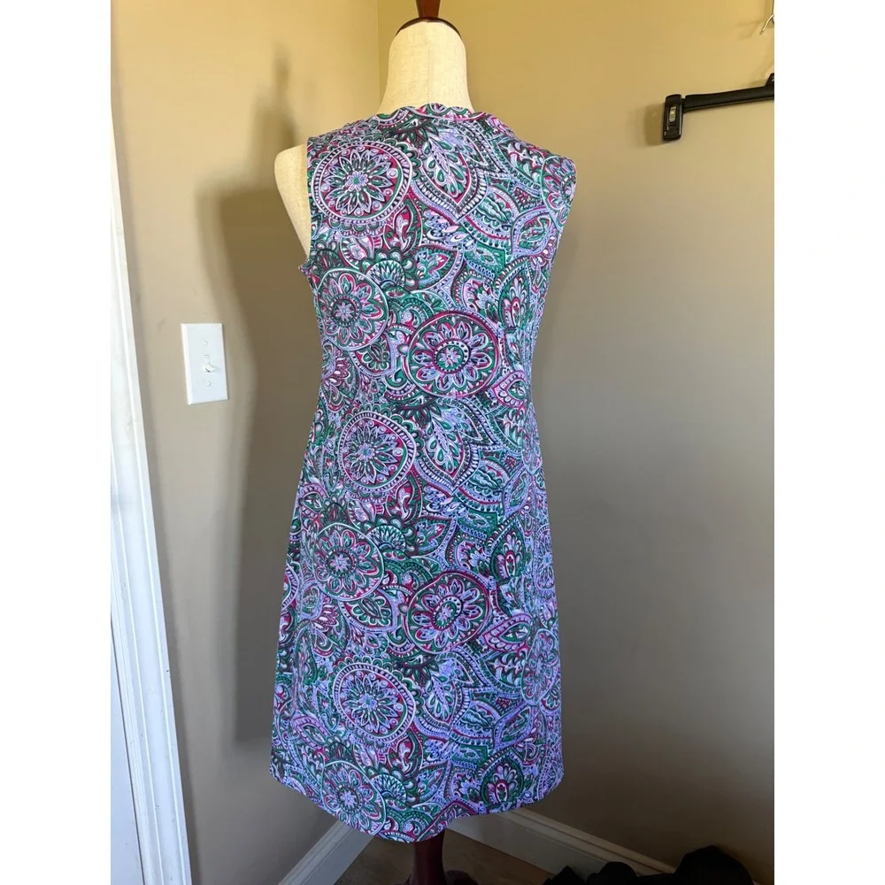 Talbots Sleeveless Paisley Print Sheath Dress Petite P Purple Green Pink
